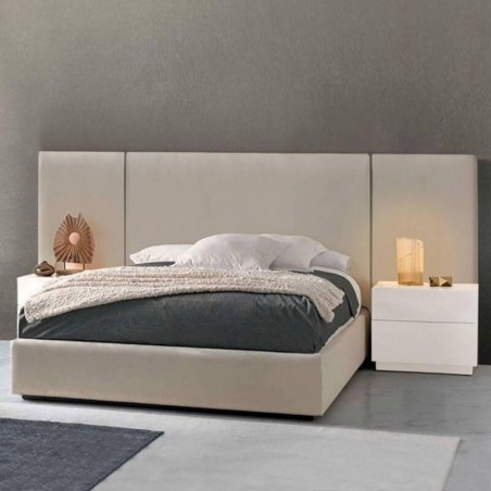 Pack Cama Vitória XL c/ Cabeceira Longa (Veludo Beige) + Estrado (200x160cm)