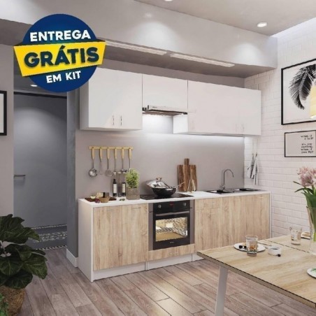 Pack Cozinha Eco 244cm (Branco/Sonoma) c/ Bancada (c/ Entrega GRÁTIS)