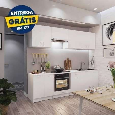 Pack Cozinha Eco 244cm (Branco Matte) s/ Bancada (c/ Entrega GRÁTIS)