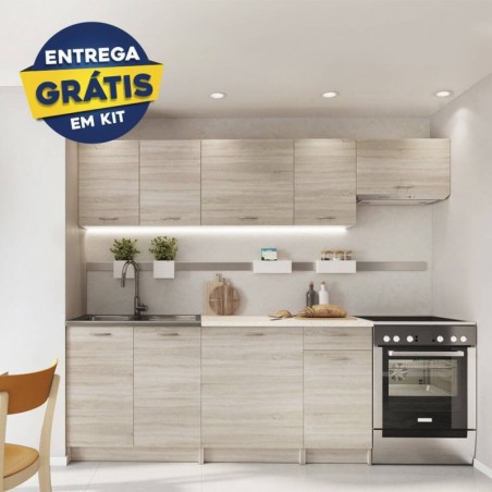 Pack Cozinha Mela 180cm (Oak Sonoma/Petra Beige) c/ Bancada (c/ Entrega GRÁTIS)