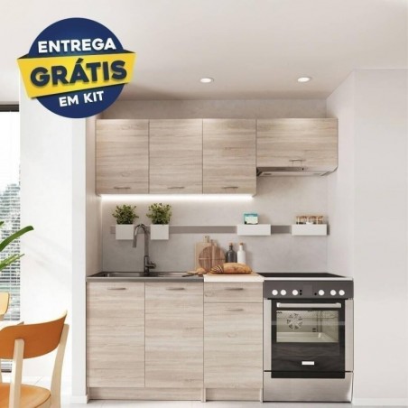 Pack Cozinha Mela 120cm (Oak Sonoma/Petra Beige) c/ Bancada (c/ Entrega GRÁTIS)