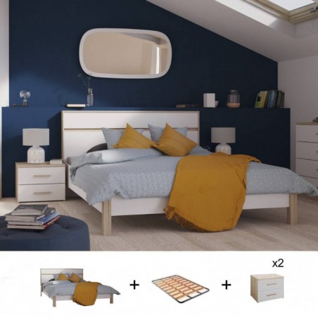 Pack Quarto Completo Selena c/ 2 Mesas de Cabeceira + Estrado (190x140cm)