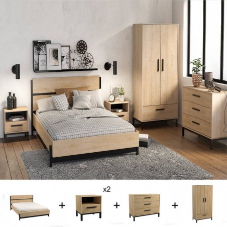 Pack Quarto Completo Craft c/ 2 Mesas de Cabeceira (190x140cm)