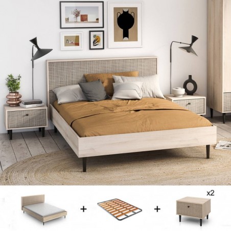 Pack Cama Saigon c/ 2 Mesas de Cabeceira + Estrado (200x160cm)