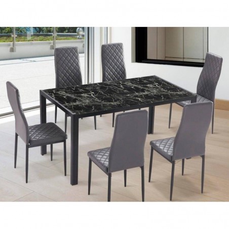 Pack Mesa de Jantar Marmol + 6 Cadeiras Marmol