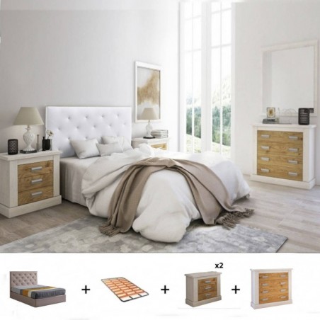 Pack Quarto Completo Orlando/Roncal (Andersen Pino/Roble) + Estrado (200x160cm)